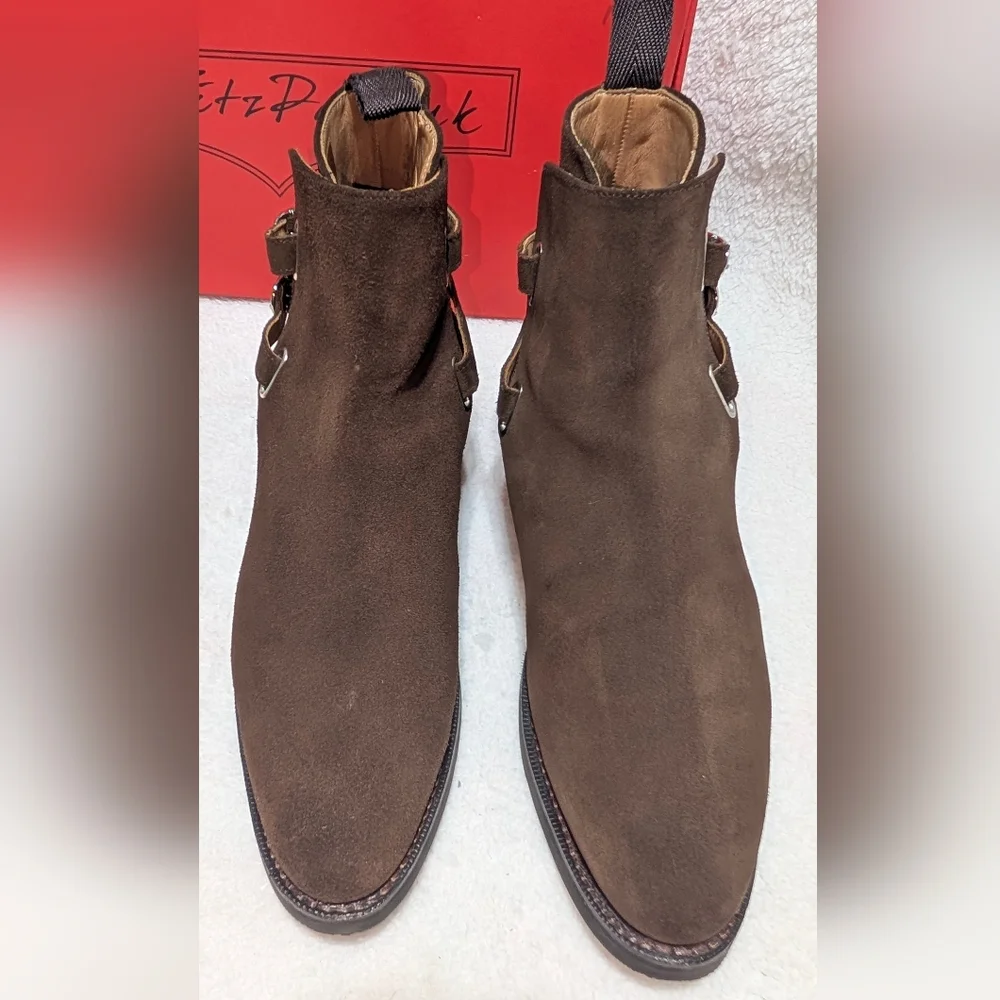 J. FitzPatrick Genesee Jodhpur Dark Brown Suede Leather Designer Boots Mens US 7